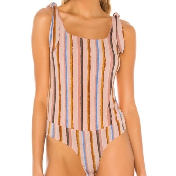 BCBGeneration Baddie Girly stripe tie shoulder bodysuit large - Picture 2 of 15